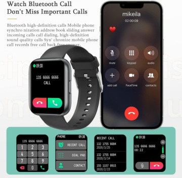 Умные часы с функцией телефона, 1,81 дюйма, черные (B2101)