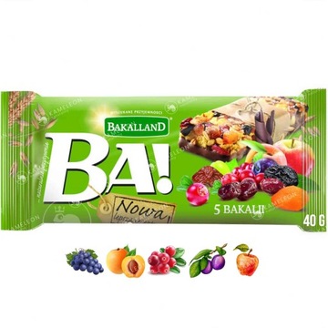 BA! Zbożowy BATON 5 BAKALII 40g BAKALLAND suszona morela śliwka jabłko