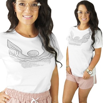 STYLOWA BLUZKA T-SHIRT DOPASOWANA BAWEŁNA WZORY, M