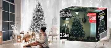 LAMPKI CHOINKOWE 500 LED BIAŁE ZIMNE 35M PROGRAMATOR ŚWIATEŁKA ŁAŃCUCH