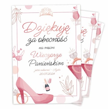 KARTKA WIECZÓR PANIEŃSKI DZIĘKUJĘ ZA OBECNOŚĆ BRIDE + NAPIS 6 SZT A7
