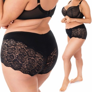 PLUS SIZE Czarne Bawełniane Majtki Koronkowe - Idealne Dopasowanie! fenome