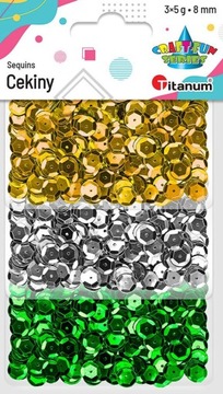 Zestaw Cekiny Metalik 8 mm /Złote,Srebrne,Zielone