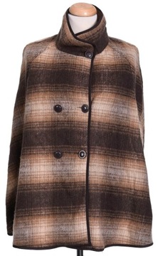 VERO MODA dwurzędowe ponczo w kratkę z wełną beż L