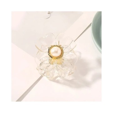Sponka do vlasov pracka XL kvet transparentná zlatá perla 6,5 x 6,5 cm SP2