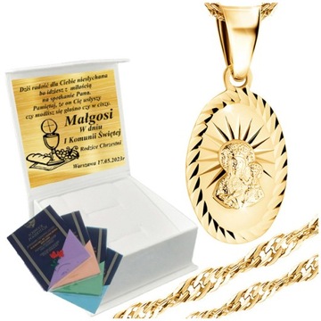 Łańcuszek Złoty Medalik Naszyjnik 925 Na Komunię Chrzest UPOMINEK GRATIS