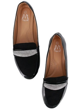 WYGODNE BALERINY MOKASYNY LAKIER ZAMSZ BUTY CYRKONIE 42