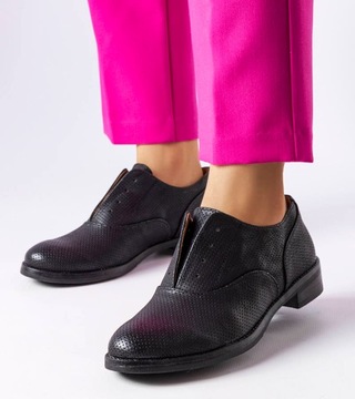 Półbuty damskie obuwie czarne skóra buty wsuwane 21665 rozmiar 38