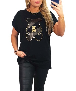 BLUZKA KOSZULKA T-SHIRT NADRUK ZŁOTY MIŚ TEDDY BEAR BAWEŁNA 2XL, XXL 44