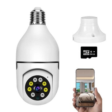 KAMERA ŻARÓWKA E27 OBROTOWA 360 WIFI IP SMART MONITORING 1080P Z NOKTOWIZOR