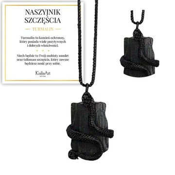 NASZYJNIK WISIOREK CZARNY TURMALIN NATURALNY KAMIEŃ AMULET Z TURMALINEM