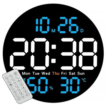 Elektroniczny Zegar ścienny LED z pilotem TEMPERATURA WILGOTNOŚĆ DATA ALARM