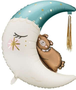BALON FOLIOWY MIŚ NA NIEBIESKIM KSIĘŻYCU MISIU BABY SHOWER DLA CHŁOPCA 86CM
