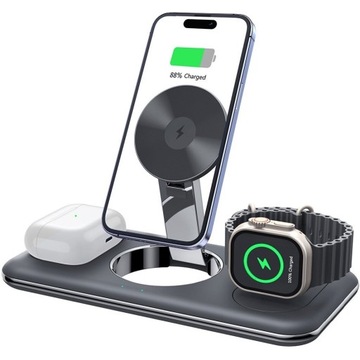 ŁADOWARKA INDUKCYJNA MAGNETYCZNA 3w1 DO IPHONE APPLE WATCH AIRPODS 15W