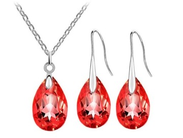 Zestaw naszyjnik kolczyki Swarovski Tear Drop red