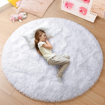 Biały okrągły dywan dla dzieci do salonu Mata