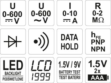 УНИВЕРСАЛЬНЫЙ ИЗМЕРИТЕЛЬ YATO ЦИФРОВОЙ МУЛЬТИМЕТР РУЧНОЙ РАБОТЫ BUZER TESTER YT-73081