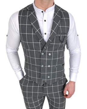 Kamizelka meska szara w biala krate 1851 - XL