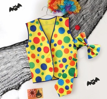 STRÓJ KLAUNA KLAUN BŁAZEN PERUKA KAMIZELKA HALLOWEEN BAL KARNAWAŁ S - L