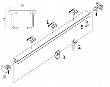 Потолочный рельс MS - ЧЕРНЫЙ - одинарный, 360см