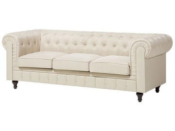 SOFA KANAPA DO SALONU BIURA DLA 3 OSÓB 202 X 75 CM BEŻOWA CHESTERFIELD