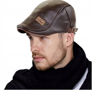 Moda Kaszkiet męski brązowy skórzana czapka casual