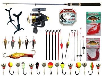 15 x MORMYSZKA + WĘDKA ICE FISHING + KOŁOWROTEK + STOJAK + OSPRZĘT - ZIMA 4