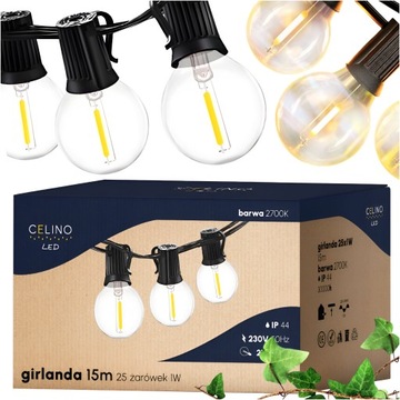 GIRLANDA ŚWIETLNA LED OGRODOWA 15M ŁAŃCUCH 27x ŻARÓWEK G40 + PRZEWÓD XXL