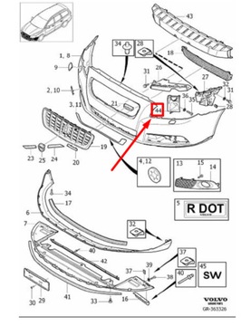 VOLVO V70 7- MOCOWANIE ŚLIZG SPRYSKIWACZA ZDERZAKA