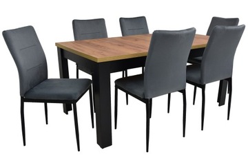 Stół 90x160/200 cm CRAFT + 6 krzeseł INDUSTRIALNE IK-10 szare 40 WZORNIK