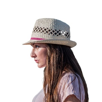 damski dziewczęcy letni kapelusz słomkowy słoneczny TRILBY słoma papier 56