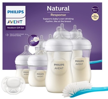 AVENT NATURAL RESPONSE ZESTAW UPOMINKOWY: 4 BUTELKI + SMOCZKI SZCZOTKA 0M+
