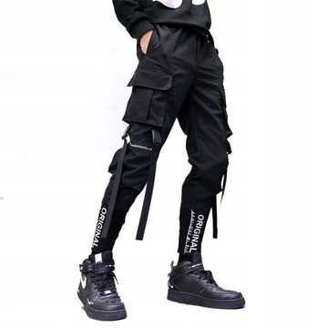 Men's hip-hop cargo pants with a ribbon
