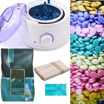 ZESTAW Depilacja Podgrzewacz Wosk Italwax 1kg AZUL