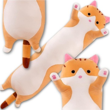 MASKOTKA PLUSZAK PODUSZKA ZABAWKA PRZYTULANKA DŁUGI KOT BRĄZOWY 70cm