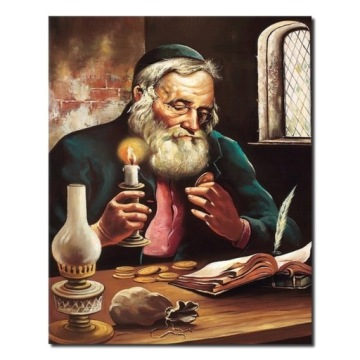 PORTRET ŻYDA Z PIENIĄŻKIEM ŻYD NA SZCZĘŚCIE OBRAZ na prezent obrazek