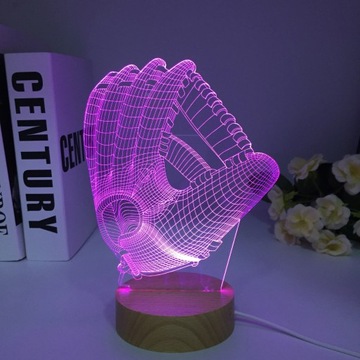 Wooden Baseball Glove 3D LED Night Light 7 Colors Touch Optical Illusion Ac