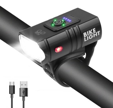 LAMPKA ROWEROWA PRZEDNIA USB WODOODPORNA AKUMULATOR 12H T6 ŚWIATŁO LED