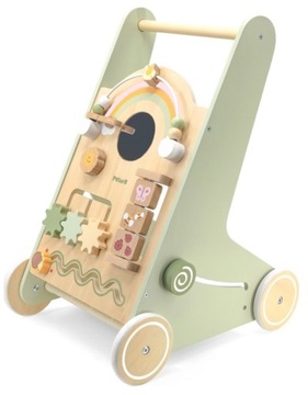 Oliwkowy chodzik drewniany dla dziecka 18 miesięcy Montessori pchacz PolarB