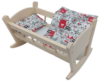 KOŁYSKA DREWNIANA dla lalek NIEMALOWANA + POŚCIEL