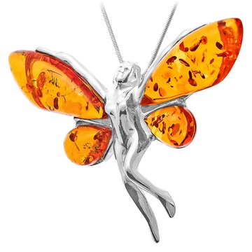 MOTYL ANIOŁ zawieszka wisiorek SREBRO z BURSZTYNEM