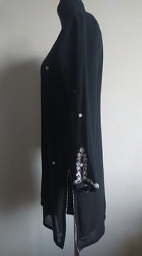 S/M 36 czarna tunika damska szyfonowa z ornamentami z koralików i cekinów