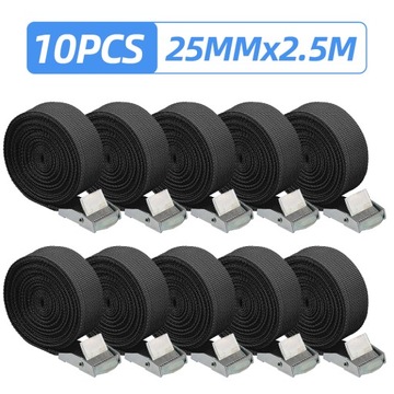 10x MOCNE PASKI KĄTAJĄCE Z REGULOWANĄ ZAMKNIĘCIAMI 25 MM x 2,5 M CZARNE