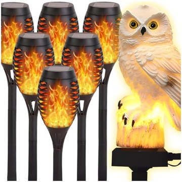 LAMPKI SOLARNE OGRODOWE 6 SZTUK LED + LAMPA SOWA ZEWNĘTRZNA DO OGRODU