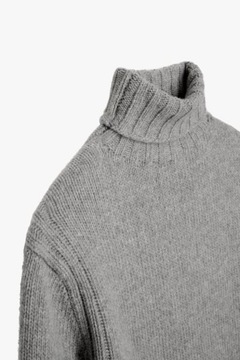 ZARA MAN GRUBY SWETER GOLF WEŁNA + KASZMIR LUX SZARY M