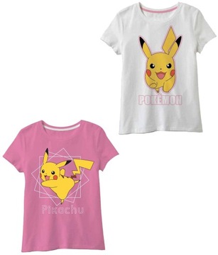 KOSZULKA PIKACHU KOSZULKI POKEMON BIAŁA + RÓŻOWA KOMPLET 2 SZTUKI 110-116