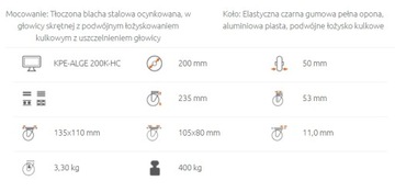 Диаметр колеса 200, алюминий, резина, тележка с тормозом, плита 400 кг.