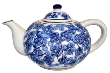 Czajnik Biały Dzbanek z zaparzaczem wzór blue flowers 0,8 l Porcelana
