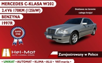 Mercedes Klasa C W202 Sedan W202 2.4 170KM 1997 Mercedes-Benz Klasa C Unikat, Automat, Klimatyzacja, Zarejestrowany w Pols, zdjęcie 2