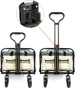 РУЧНАЯ ТЕЛЕЖКА ДЛЯ ТРАНСПОРТИРОВКИ НА ПЛЯЖЕ, РЕГУЛИРУЕМАЯ РУЧКА, ДО 80 кг, БОКОВОЙ КАРМАН